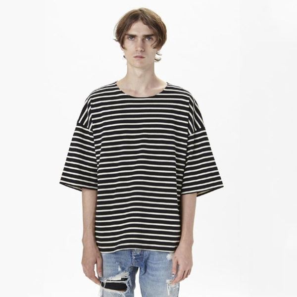 

20SS FG Falling Shoulder Stripes Tee Casual Summer T-Shirt High Street Skateboard Short Sleeves Fashion Men Women Tee HFYMTX738