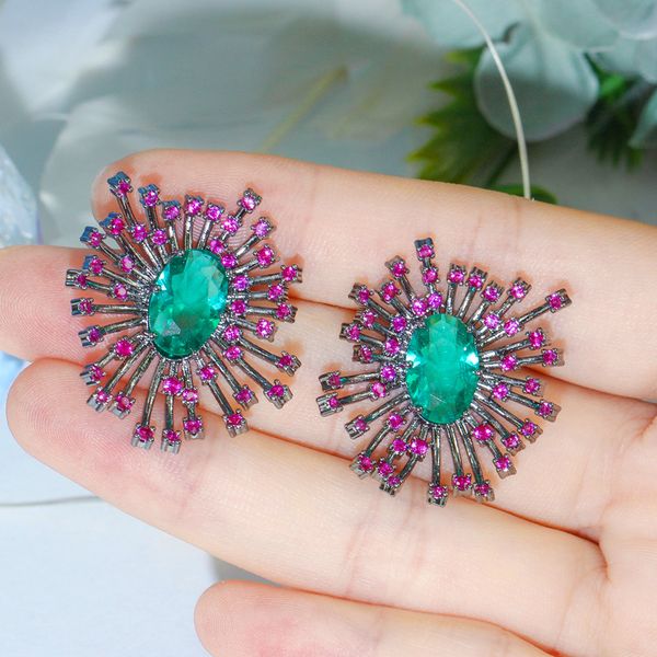 

threegraces уникальные формы цветка micro pave hot pink и светло-голубой кубический циркон большой серег ladies party jewelry55, Golden;silver