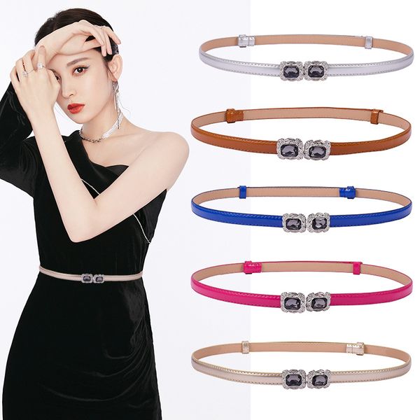 

92 x1.5cm fashion classic women belts the adjustable candy color female waist belt women gem rhinestone buckle women's belt, Black;brown