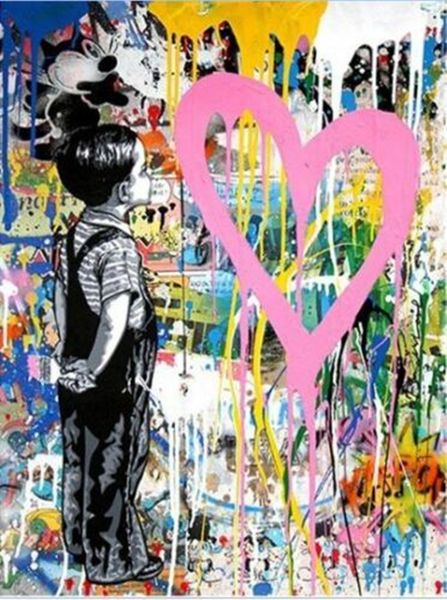 

mr brainwash graffiti art wall decor boy with love wall decor handpainted &hd print oil painting on canvas wall art canvas picture 200822