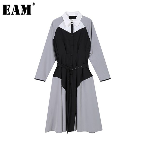 

eam] women black bandage split joint temperament dress new lapel long sleeve loose fit fashion tide spring autumn 2020 1z569 c200919, Black;pink