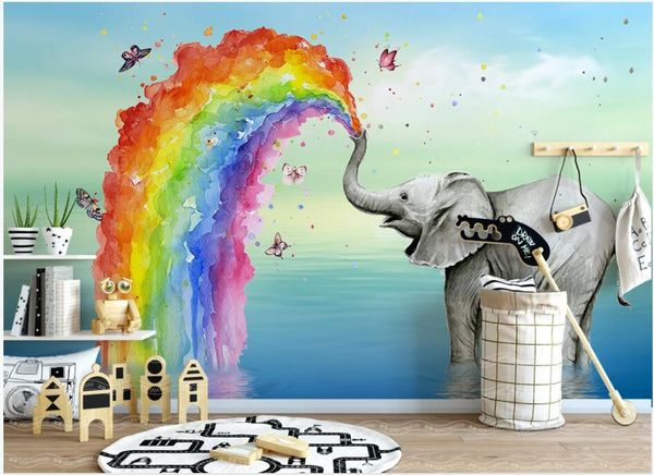 

custom mural 3d p wallpaper simple cute elephant butterfly rainbow children's room background home decor wallpaper in the living room
