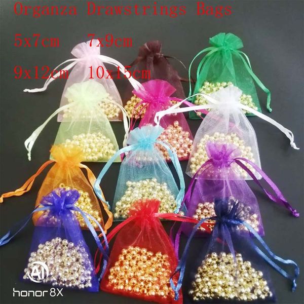 

100pcs/lot clear organza bags 5x7 7x9 9x12 10x15 cm jewelry gift drawstring packing bags christmas wedding birthday gift, Pink;blue