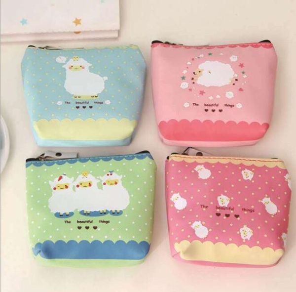 

dhl50pcs women pu sheep prints waterproof short coin purses mix color, Red;black