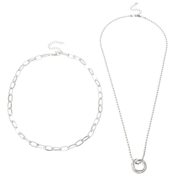 

circle beads double layer pendant necklace for women jewelry collares friends chains accessories aesthetics suspension xl10269, Silver