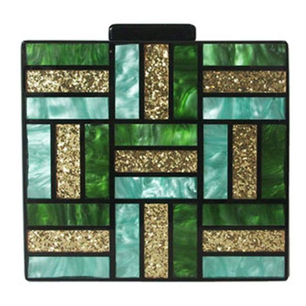 

new fashion women evening bag cute green gold acrylic handbags luxury square party prom wedding bags casual vintage clutch