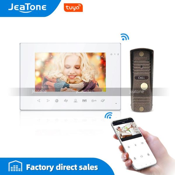 

tuya smart app wifi 7 inch white color video door phone intercom system with wired doorbell remote unlock home access control