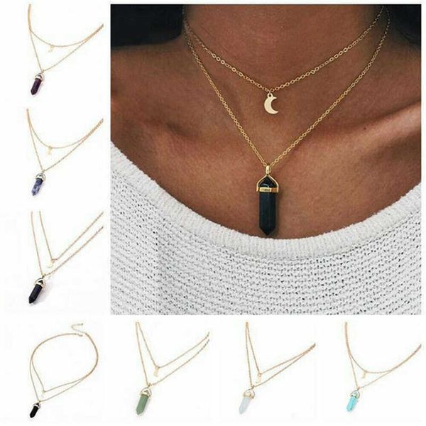 

кварцевый камень двойной чакра ожерелье точки подвеска кристалл исцеления цепи день святого валентина подарок для любителей, Silver