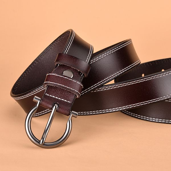 

new selling belt cowhide women pin buckle leather waistband simple fashion korean decorative belt factory wholesale, Black;brown