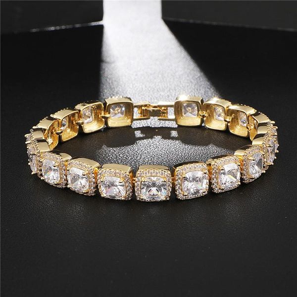 

7/8inch hip hop prong setting + cz stone bling iced out gold color tennis link chain bracelet for men rapper jewlery, Black