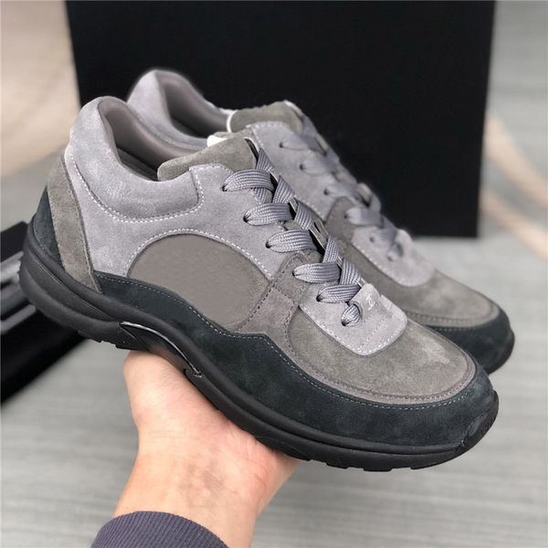 

casual shoes calfskin suede sneakers vintage suede leather sneaker patchwok winter mens women increase platform shoes lace up print trainers, Black