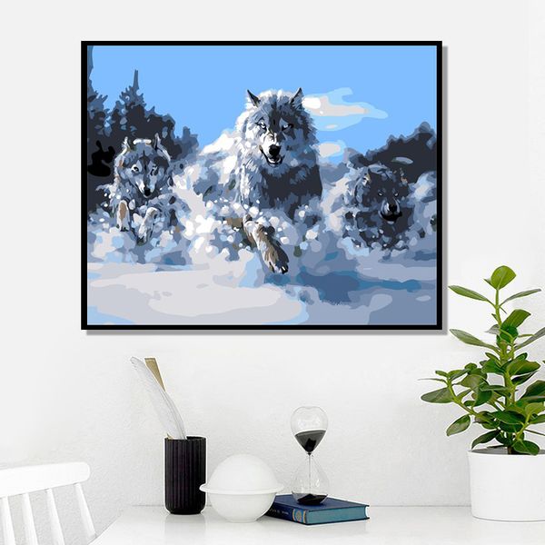 

yijie diy painting by numbers wolf drawing on canvas handpainted painting art gift diy home decoration