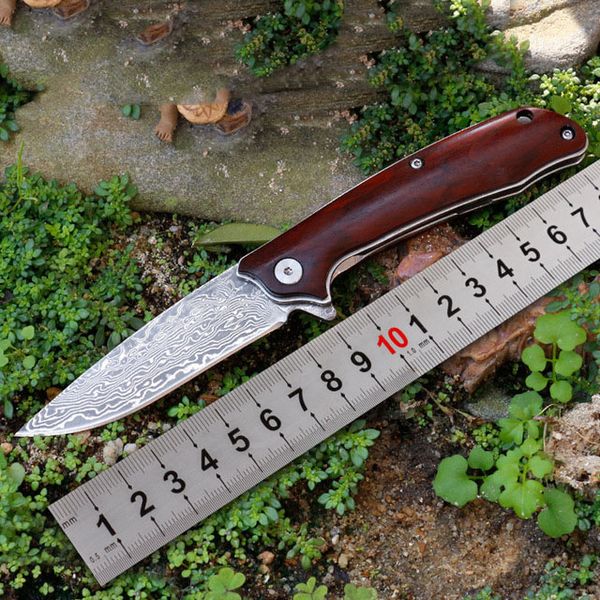 

great quality smooth opening rosewood handle damascus sharp blade linerlock folding camping knife with pocket clip