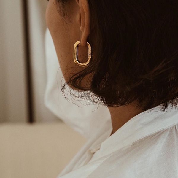 

selling french gold chic o shaped hoop earrings women's chunky hoops geometrical brass earrings minimalist, Golden;silver