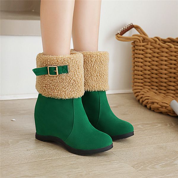 

yqbtdl fashion 6 color winter ankle boots for women hidden high heels blue green red warm faux fur design booties ladies shoes, Black