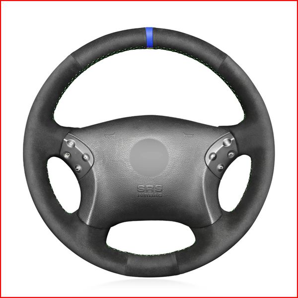 Coprivolante per auto con indicatore blu in pelle scamosciata nera per Mercedes Benz W203 Classe C 2001 2002 2003 2004 2005 2006 2007 Accessori