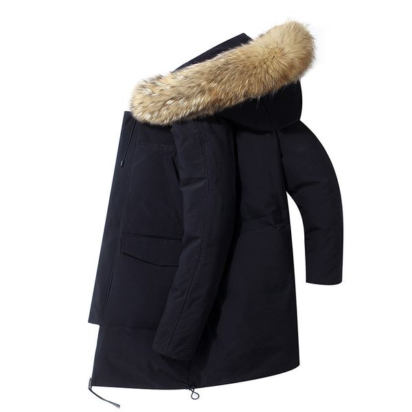 

hoodies thick long coat white duck down parkas men korean jacket winter outerwear overcoat real raccoon fur collar yellow black