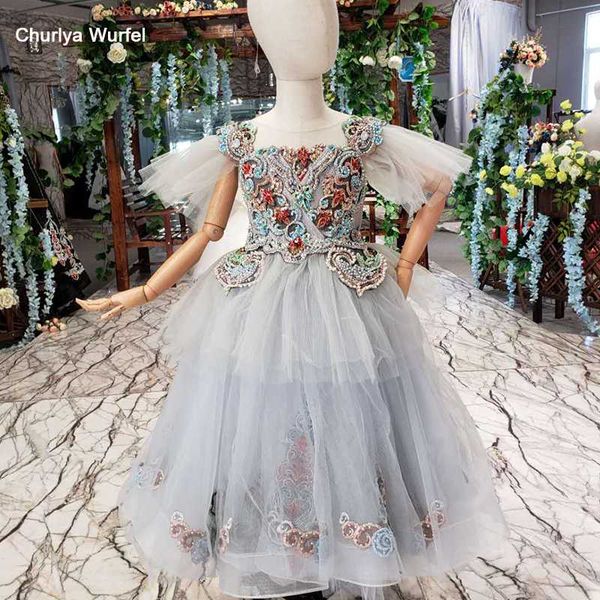 

lss519t vintage dress girl puffy sleeves color beads lace up back girl's evening dress vestidos de primera comunion para niÃ±a, Red;yellow