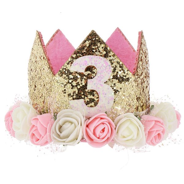 

1 2 3 year number priness birthday hats flower crown caps newborn headband baby birthday party hat decor baby hair accessory