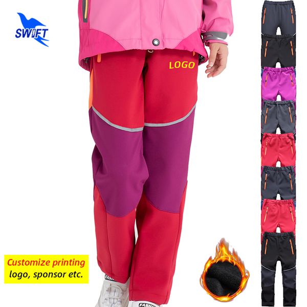 

outdoor pants 2021 kids waterproof softshell boys girls winter fleece windproof sportswear ski hiking camping trousers customize, Black;green