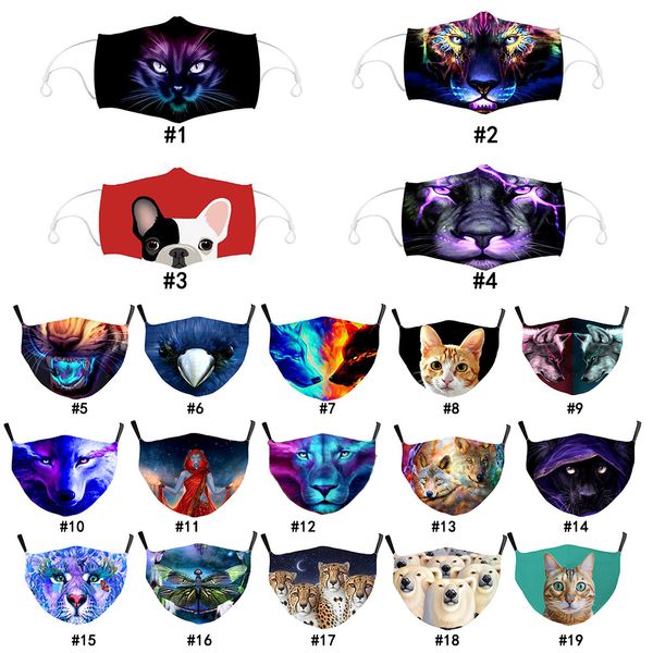 

animals printing face mask dustproof lion cat tiger fox bear printed reusable washable mouth cover for adults women men