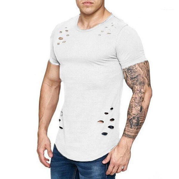 

slim breathable short sleeve sport male clothing mens 2020 designer holes tshirt summer solid color tees, White;black