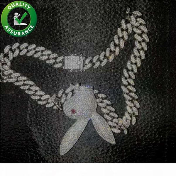 

iced out pendant hip hop bling chains jewelry men diamond pendants rabbit charms luxury designer necklace miami cuban link hiphop rapper boy, Silver