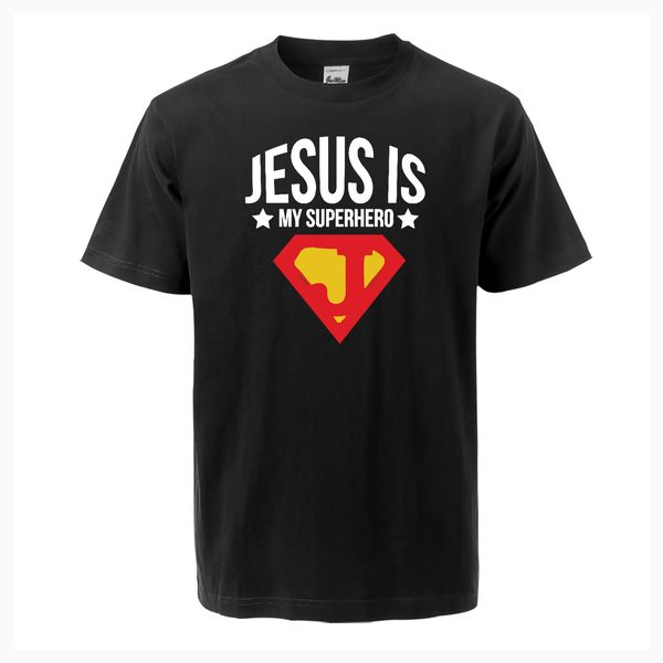 

new arrival jesus is my super hero funny men t-shirt 2019 summer hip hop short sleeve shirt casual cotton tees