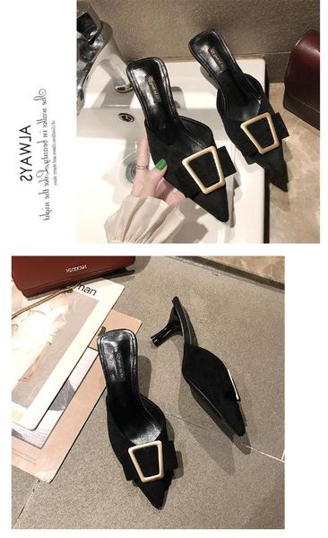 

loafer bag head half slipper women 2020 new summer fitting shoes high heel slippers thin with a stylish pointed toe, Black