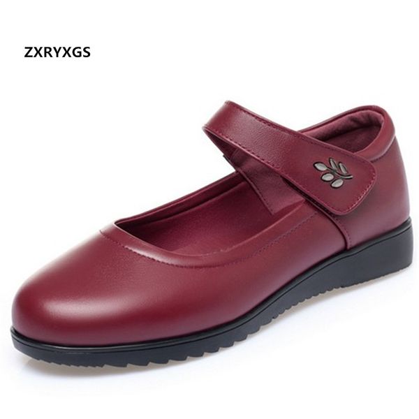 

new autumn soft cowhide leather shoes mom flats shoes soft sole non-slip comfortable fashion casual large size, Black