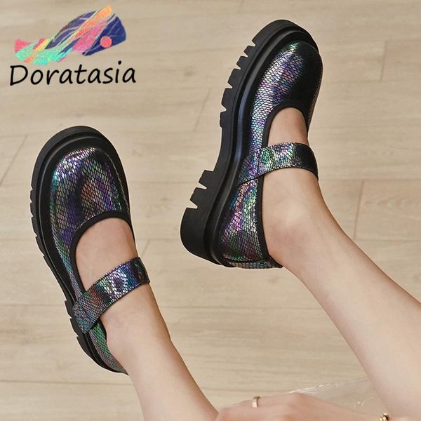

doratasia women comfy med heels mary janes shoes concise dress platform pumps women unique genuine leather pumps, Black