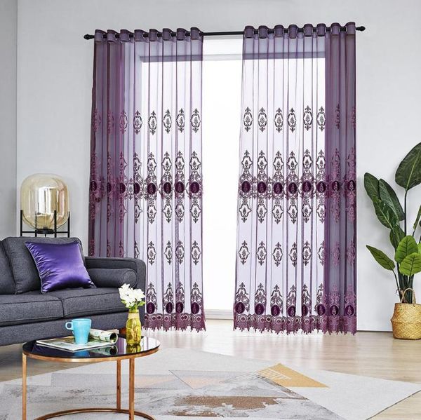 

european style luxury purple embroidered tulle curtain ready made curtain custom modern window screens for living room bedroom#4