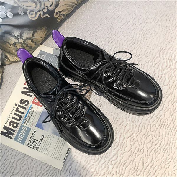 

fashion casual new women shoes autumn winter lightweight lace-up platform vulcanize shoes patent leather wedges black sneakers