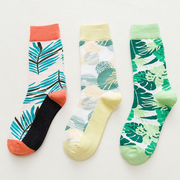 

plants leaves jacquard men women winter casual business sports socks, Black