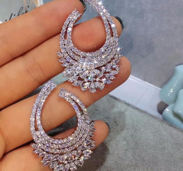 

50mm original luxury cubic zirconia brand new flower big stud earrings for women gift for drop shipping002, Golden;silver