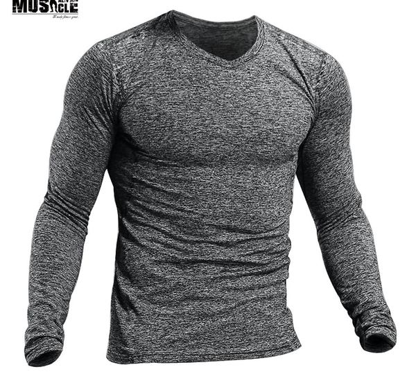 

muscle alive men bodybuilding t-shirts long sleeve slim fit fitness workout for man stretchy triblend fashion sportswear, White;black