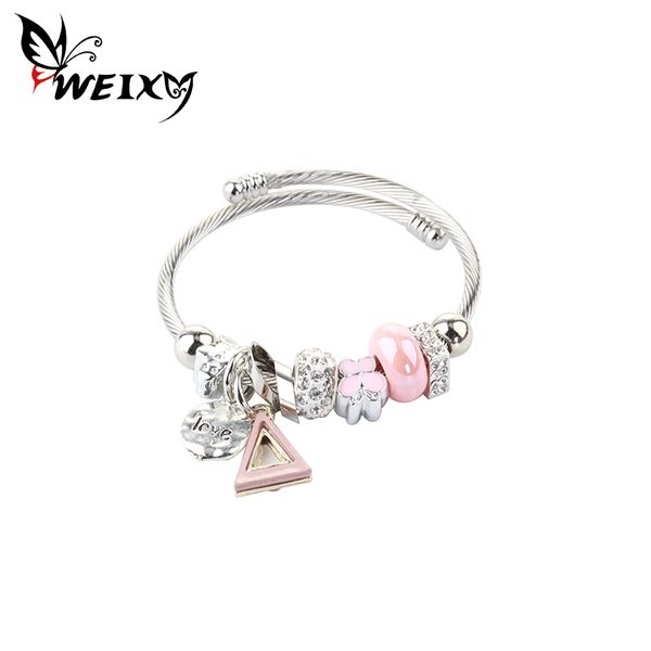 

bangle weixy fashion ethnic bangles beads heart pendant stainless steel opened cuff charm adjustable bracelets jewelry female gift, Black