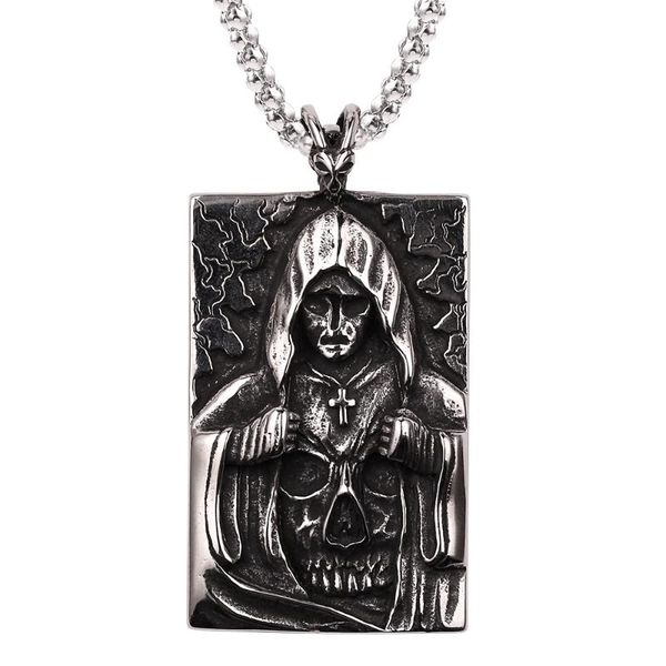 

pendant necklaces religious square brand necklace masked goddess christian cross skull skeleton chain men and women punk wholesal, Silver