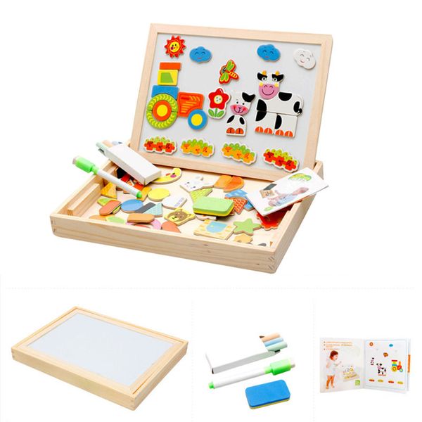 

educational wooden toys cartoon magnetic drawing board with box puzzle blocks board creativity game cartoon magnetic board