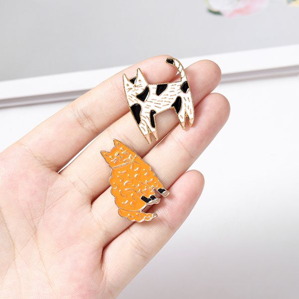 

new cartoon cute cats brooches orange black white cat enamel pins creative fashion accessories for women children lapel denim badges gift, Gray