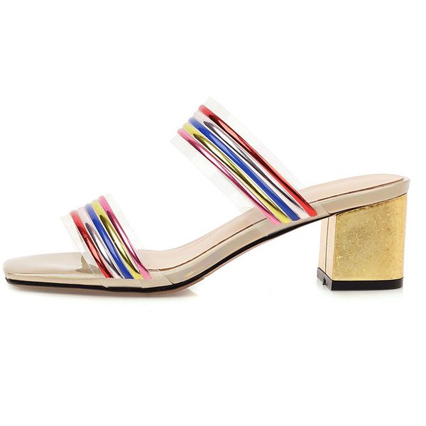 

fashion colorful slippers women summer shoes outdoor casual slippers designer block heels slides women mules shoes large size, Black