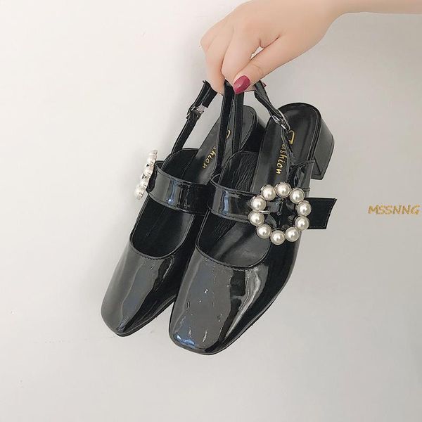 

2020 весна лето новых женщин сандалии мэри джейн высокий каблук vintage сандалии перлы пряжка ремешка квадратный каблук женская обувь, Black
