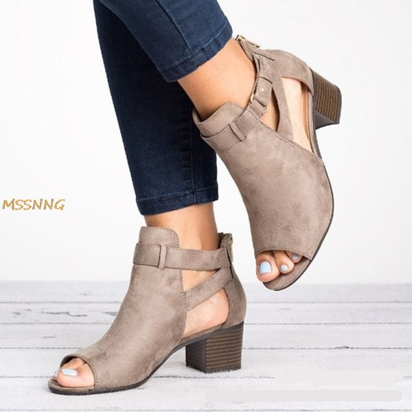 

summer women buckle strap sandals square heels sandals gladiator open peep toe women solid shoes pumps big size 34-43, Black