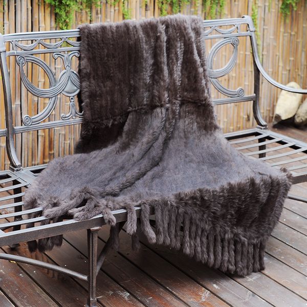 

blankets cx-d-20e sofa throw custom size and color hand knitted genuine fur fringes blanket