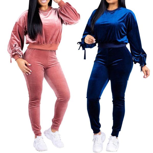 

track pants women autumn sports sets women warm velvet 2 two piece set tracksuit velor smooth soft home suit fitness set, Gray