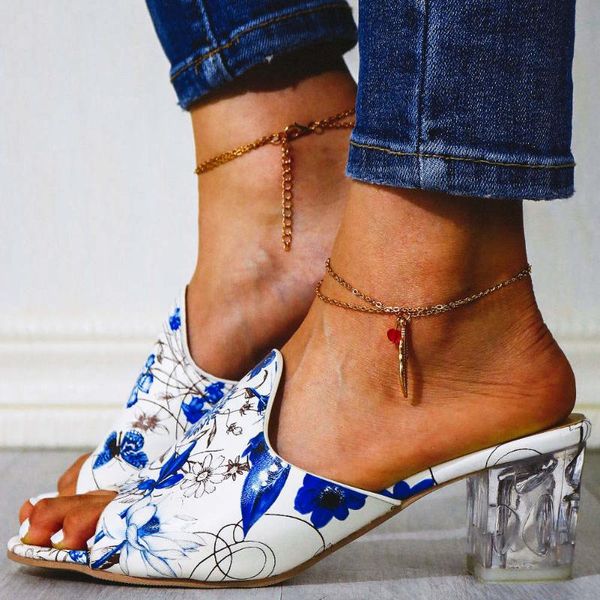 

gigifox 2020 цветы printed большого размера 32-43 четких каблуки лето офис леди сандал тапочки outside женской обуви, Black