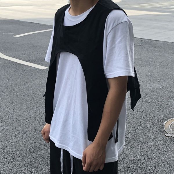 

men hip hop punk sleeveless jacket irregular hollow out pullover vest women harajuku waistcoat chaleco hombre ing, Black;white