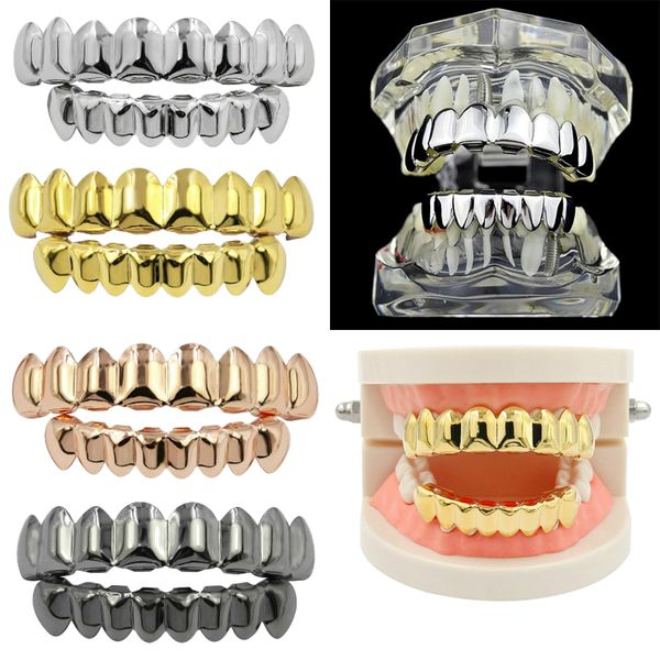 

14k gold plated hip hop teeth grillz caps & bottom grill set vampire teeth caps halloween party rapper body designer jewelry dhl free