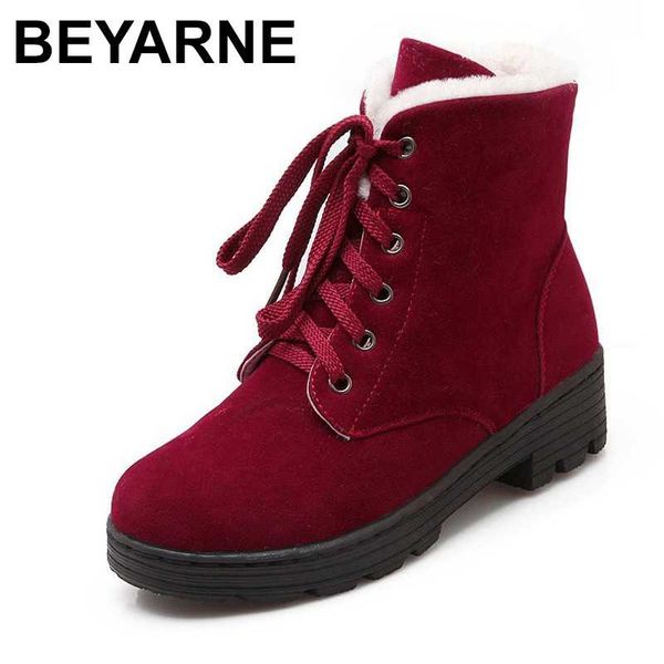 

beyarnewomen's lace snow boots ladies short winter boots fashion square heels warm shoes for women red black apricot ankle boot