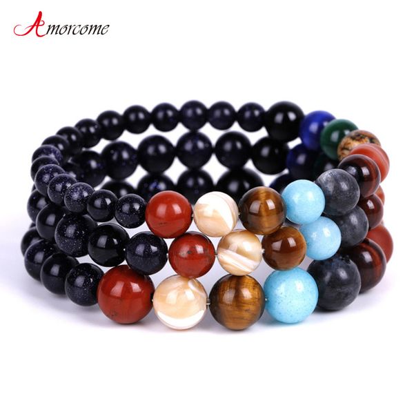 

amorcome 7 chakra bracelets for women fashion 2020 eight planets natural stone beads charm bracelets & bangles wedding jewelry, Red;blue